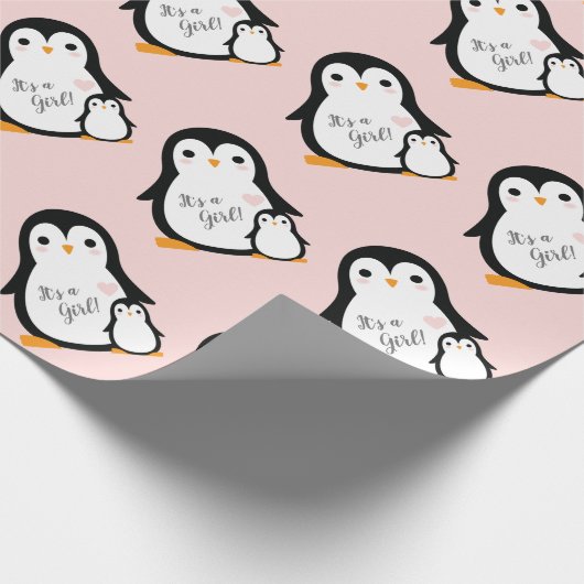Niedliche Pinguin Baby Dusche Pink Girl Geschenkpapier (Ecke)