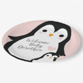 Niedliche Pinguin Baby Dusche Pink Girl Pappteller (Schrägansicht)
