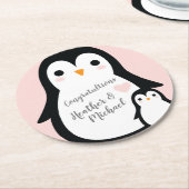 Niedliche Pinguin Baby Dusche Pink Girl Runder Pappuntersetzer (Angewinkelt)