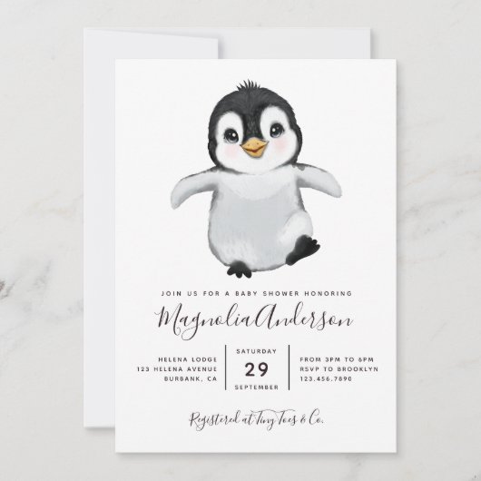 Niedliche Pinguin-Babydusche Einladung (Vorderseite)
