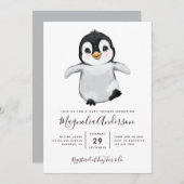 Niedliche Pinguin-Babydusche Einladung (Vorne/Hinten)