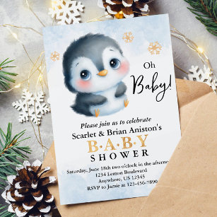 Niedliche Pinguin-Babydusche Einladung
