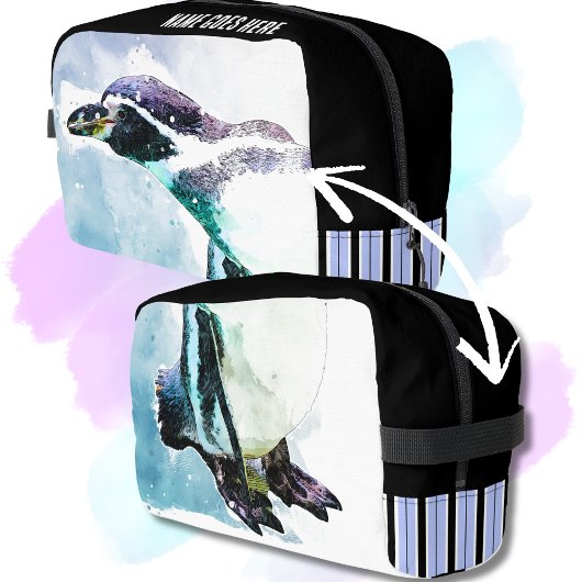 Niedliche Pinguin Black and Blue Watercolor Travel Waschbeutel