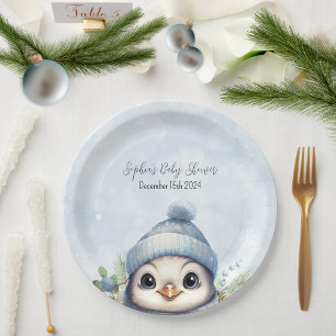 Niedliche Pinguin Blue Boy Winter Baby Dusche Pappteller