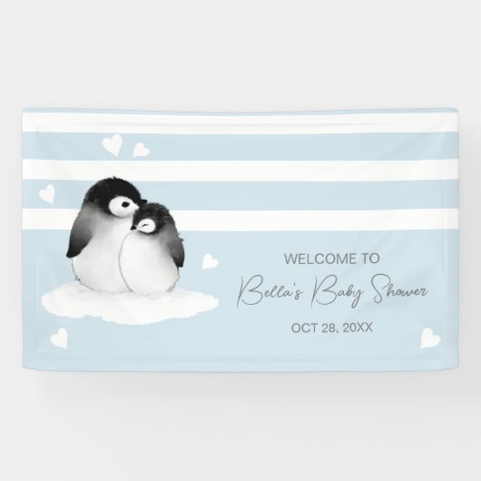 Niedliche Pinguin Blue Gray Baby Dusche Banner (Horizontal)