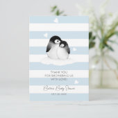Niedliche Pinguin Blue Gray Baby Dusche Dankeskarte (Stehend Vorderseite)