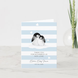 Niedliche Pinguin Blue Gray Baby Dusche Dankeskarte