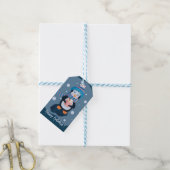 Niedliche Pinguin Blue Holiday Geschenketiketten Geschenkanhänger (Mit Garn)