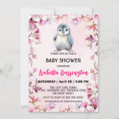 Niedliche Pinguin-Blume, pink, Kinder duschen Einladung (Vorderseite)