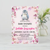 Niedliche Pinguin-Blume, pink, Kinder duschen Einladung (Stehend Vorderseite)