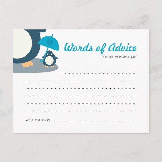 Niedliche Pinguin Boy Words of Advice Mommy Postka Hinweiskarte (Rückseite)