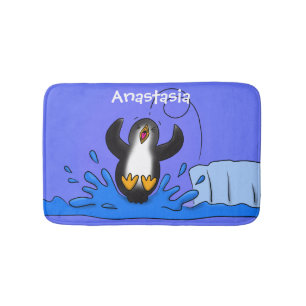 Niedliche Pinguin-Cartoon-Illustration Badematte