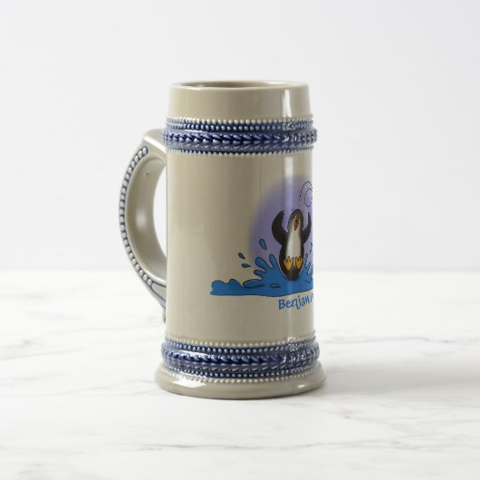 Niedliche Pinguin-Cartoon-Illustration Bierglas (Vorderseite Links)
