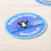 Niedliche Pinguin-Cartoon-Illustration Runder Pappuntersetzer (Angewinkelt)