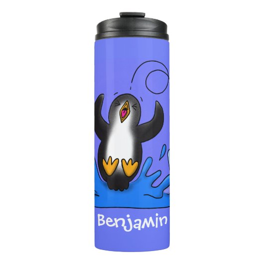 Niedliche Pinguin-Cartoon-Illustration Thermosbecher (Vorderseite)