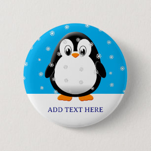 Niedliche Pinguin-Cartoon-Schneeflocken Button