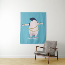 Niedliche Pinguin Dieting Blue Wandteppich