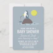 Niedliche Pinguin Fishing-Baby-Dusche Einladung (Vorderseite)