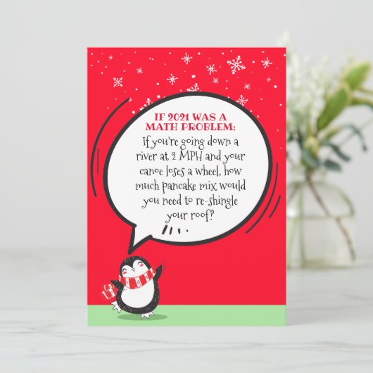 Niedliche Pinguin Funny 2021 Math Problem Ferienka Einladung (Stehend Vorderseite)