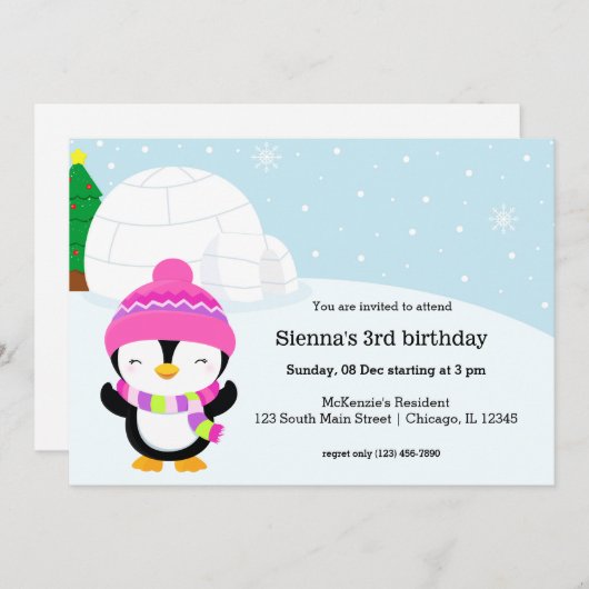 Niedliche Pinguin-Geburtstagsparty Einladung (Vorne/Hinten)