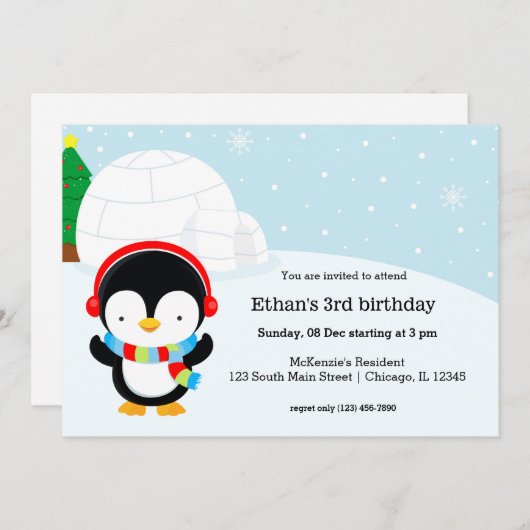 Niedliche Pinguin-Geburtstagsparty Einladung (Vorne/Hinten)