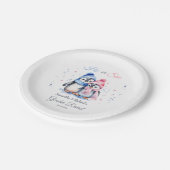 Niedliche Pinguin-Gender-Offenbarung: Er oder sie  Pappteller (Schrägansicht)