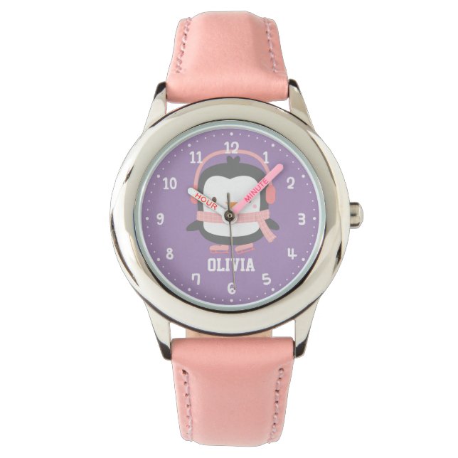 Niedliche Pinguin Girls - Personalisierte Uhren (Vorderseite)