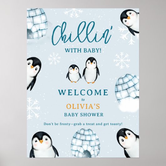 Niedliche Pinguin-Iglus für Kleinkinder-Dusche Poster (Vorne)