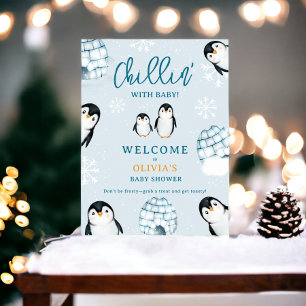 Niedliche Pinguin-Iglus für Kleinkinder-Dusche Poster