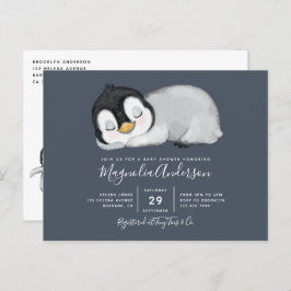 Niedliche Pinguin-Kinderdusche Einladung Postkarte
