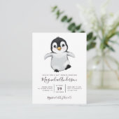 Niedliche Pinguin-Kinderdusche Einladung Postkarte (Stehend Vorderseite)