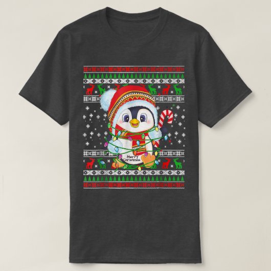 Niedliche Pinguin-Lichter Uganda Weihnachtssüßer f T-Shirt (Design vorne)