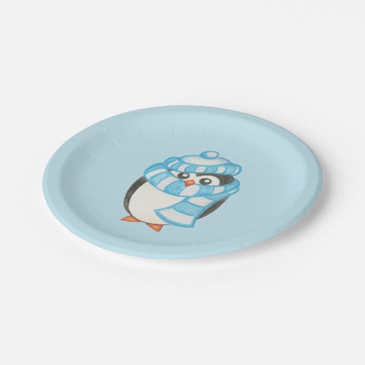 Niedliche Pinguin Paper-Teller Pappteller (Schrägansicht)