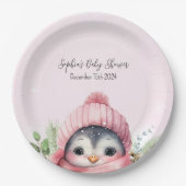 Niedliche Pinguin Pink Girl Winter Baby Dusche Pappteller (Vorderseite)