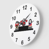 Niedliche Pinguin Rock und Roll Music Band Große Wanduhr (Winkel)