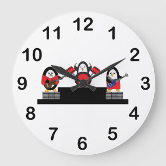 Niedliche Pinguin Rock und Roll Music Band Große Wanduhr