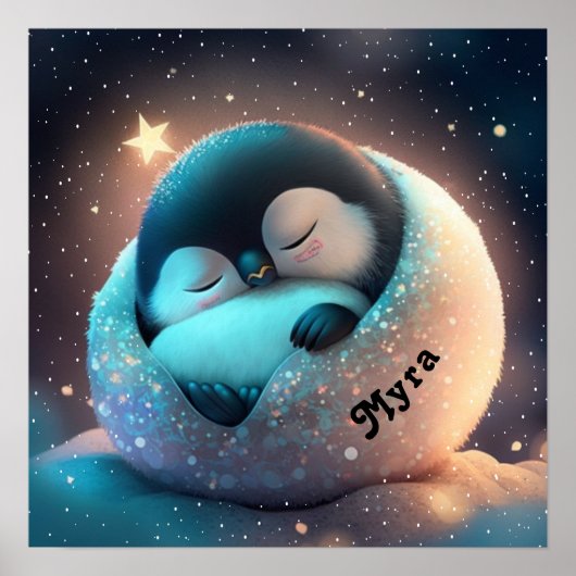 Niedliche Pinguin-Schlafstars Moon Art Kinderzimme Poster (Vorne)
