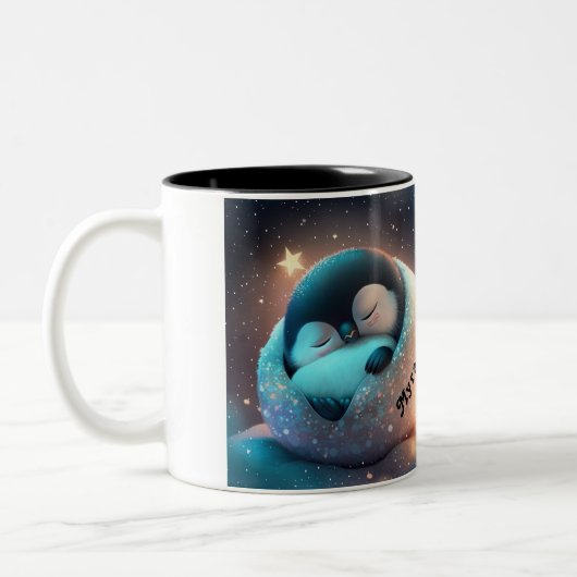 Niedliche Pinguin-Schlafstars Moon Personalisiert Zweifarbige Tasse (Links)