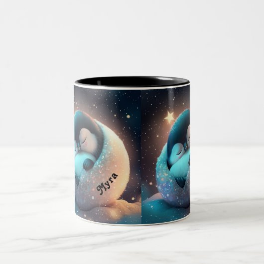 Niedliche Pinguin-Schlafstars Moon Personalisiert Zweifarbige Tasse (Mittel)