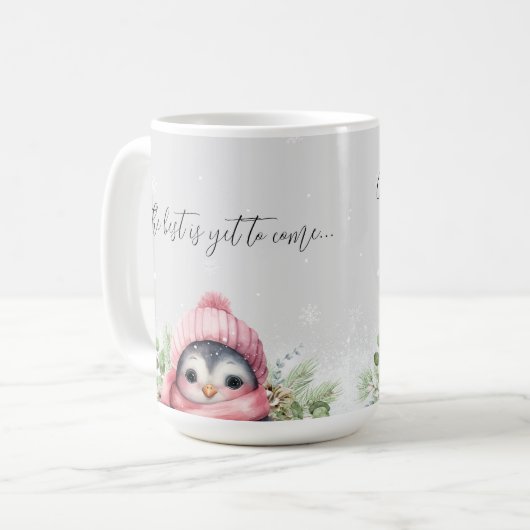 Niedliche Pinguin-Schwangerschaftsoffenbarung für Kaffeetasse (Vorderseite Links)