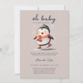 Niedliche Pinguin-Skate Cold Outside Girl Babydusc Einladung (Vorderseite)