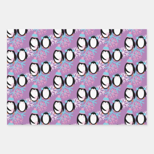 Niedliche Pinguin Snowflakes Whimsical Geschenkpapier Set (Vorderseite 3)