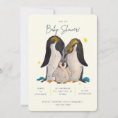 Niedliche Pinguin Watercolor Kinderdusche Einladun Einladung (Vorderseite)
