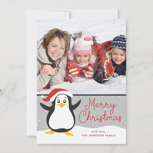 Niedliche Pinguin Weihnachts-Fotokarte Feiertagskarte (Vorderseite)
