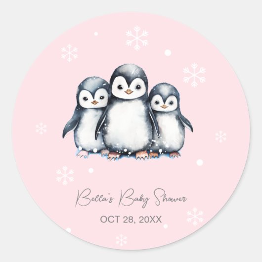 Niedliche Pinguin Winter Babydusche Runder Aufkleber (Vorderseite)