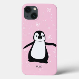 Niedliche Pinguin Winterschneeillustrierung Rosa Case-Mate iPhone Hülle