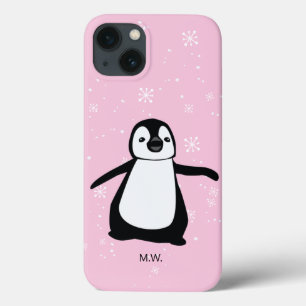 Niedliche Pinguin Winterschneeillustrierung Rosa Case-Mate iPhone Hülle