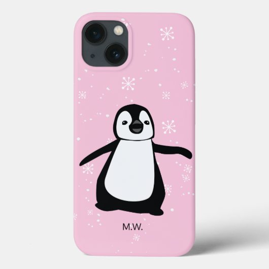 Niedliche Pinguin Winterschneeillustrierung Rosa Case-Mate iPhone Hülle (Rückseite)