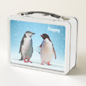 Niedliche Pinguine auf Light Blue Metal Lunch Box (Rückseite)