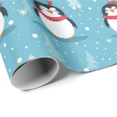 Niedliche Pinguine auf Light Blue mit Schneeflocke Geschenkpapier (Rolleneckpunkt)